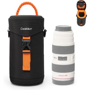 Cwatcun Camera Lens Case, Hard Case Shockproof DSLR Camera Lens Pouch with Shoulder Strap, Water Resistant for Nikon, Sony, Fuji, Canon and Other Lenses Below 3.03" x 7.87" (D x L) (Case Only)