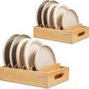 2 Pack Bamboo Lid Holder with 5 Adjustable Dividers Food Container Kitchen Cabinet Organizer for Kitchen Gadget Container Lids