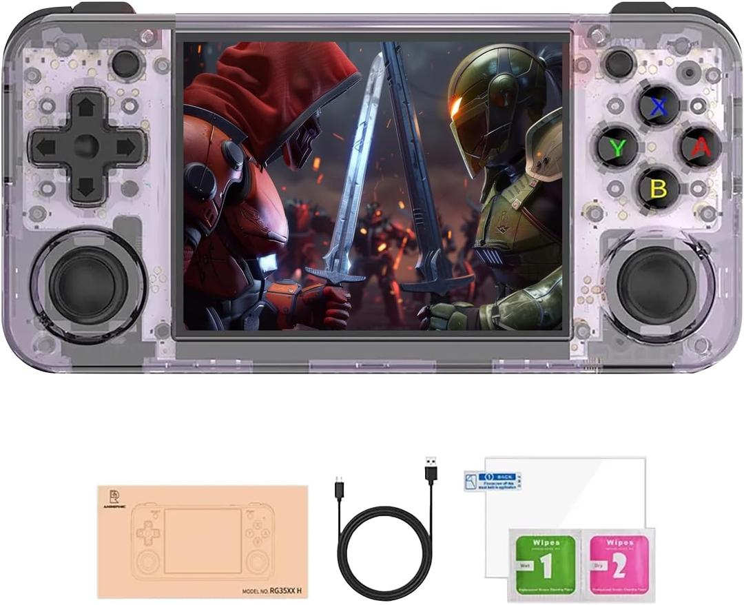 Caiteam RG35XX H, Retro Handheld Gaming Console, Support HDMI TV Out, 5G WiFi Bluetooth 4.2, Dual Sticks, 3.5-Inch IPS Horizontal Screen, Make Retro Game Experience Better (64G Transparent Purple)