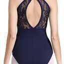 Limiles Women's Halter Neck Bodysuit Keyhole Back Gymnastic Ballet Dance Leotard Tops Dancewear Costumes (Navy Blue, S)