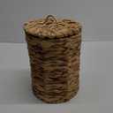 Ctosree 1.3 Gallons Small Trash Can with Lid Handle Boho Woven Braided Bathroom Waste Basket Trash Can with 100 Garbage Bags for Bedroom Office Laundry (Natural,Braided Wicker,Round)