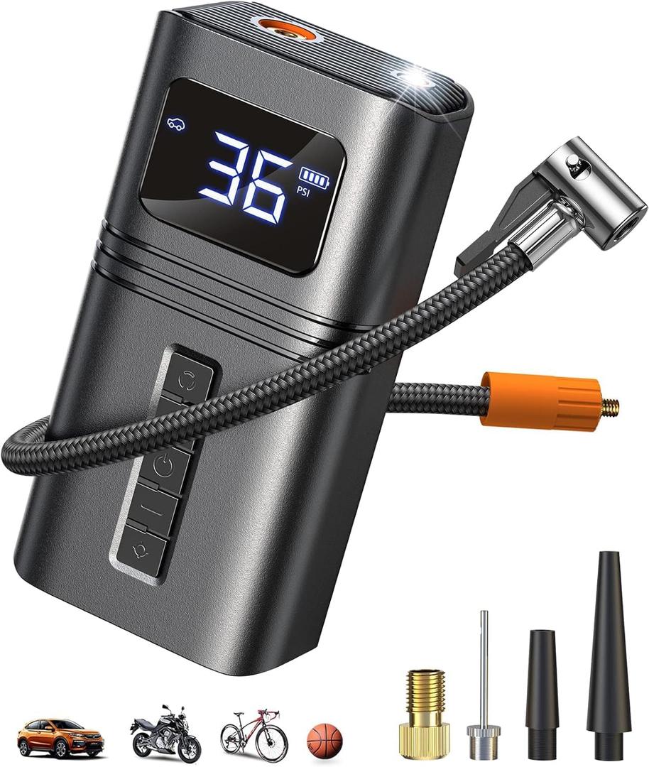 Tire Inflator Portable Air Compressor for Car Tire, Cordless & Strong Power, Air Pump with 6000mAh Battery, Fast inflate 150PSI, Tire Pump with LED Light for Car Bike Motor Ball