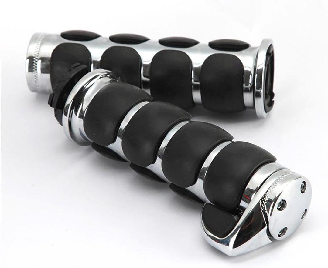 INNOGLOW Motorcycle Hand Grips 1" Universal Non-Slip Handgrips Handlebar Grips with Throttle Assist Chrome Black Aluminum Rubber for Harley Kawasiki Suzuki Cruisers