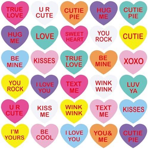 Dispowreath 600 Pcs Valentine's Day Heart Stickers for Kids Conversation Candy Heart Stickers with XOXO Love Be Mine Kisses Hug Me Text Me for Teachers Student Valentine's Day Party