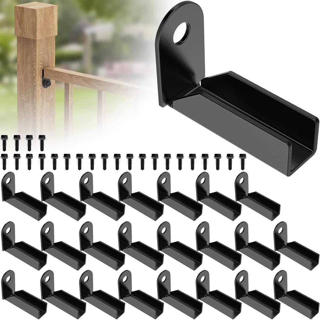 24 Pcs Fence Mounting Bracket for 1" x 1" Square Rails, Carbon Steel Fence Mounting Bracket, Panel Internal Connector - Black