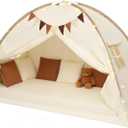 Redants Twin Bed Tent Canopy, Indoor Blackout Privacy Toddler Bed Tent for Kids with Light, Portable Sleeping Floor Kids Playhouse (Cream, Twin Size)