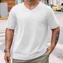 NIASHOT Mens T Shirts Short Sleeve Classic V Neck T-Shirt Casual Summer Basic Tee Shirt (White, L)