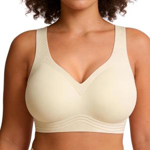 Soft Intention Jelly Wireless Bra Seamless Push Up Full Coverage Supportive Everyday Sport T-Shirt Bra Regular & Plus Size (Beige) 6XL