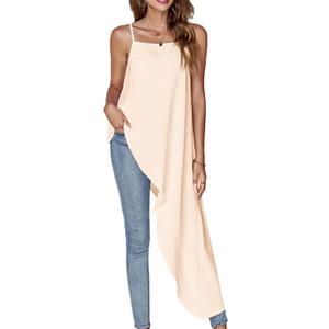 Umenlele Women's Square Neck Spaghetti Strap Sleeveless High Low Loose Fit Cami Top (X-Large, Beige)