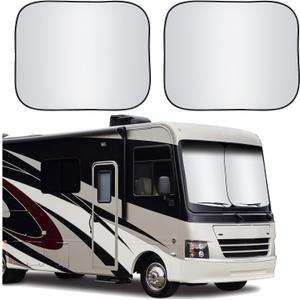 Foldable 2 Piece RV Car Windshield Sun Shade Cover, Auto Sun Shield Heat Protector for Front Window, Car Sunscreen UV Reflector Protect Dashboard Seat from Fade and Crack, Jumbo XXL 50x42 inches (Silver)