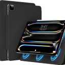 Magnetic Case for iPad Pro 13 Inch (M5/M4) 2025/2024- PU Leather Cover Compatible with Pencil Pro & USB-C | Auto Wake/Sleep, Non-Slip & Scratch-Resistant Protective Case (Black)