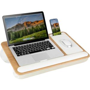 LAPGEAR Home Office Pro Lap Desk with Wrist Rest, Mouse Pad, and Phone Holder - White Oak Woodgrain - Fits up to 15.6 Inch Laptops - Style No. 91609