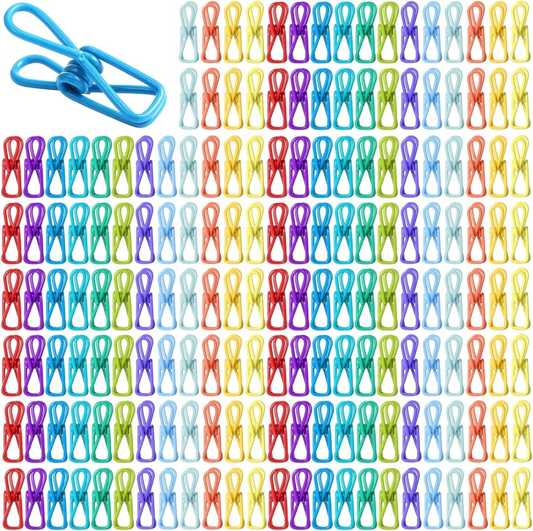 150 Pcs Chip Food Bags Clips Bulk Multi-Colored Utility PVC-Coated Steel Clip 2 Inch Multipurpose Clothes Pins Food Clips Bag Clips Kitchen Bags Clips for Food Package, Chips Bag, Clothes