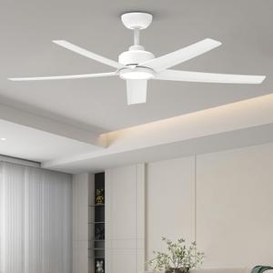 ocioc Ceiling Fans with Lights, 52 inch White Ceiling Fan with Light and Remote Control, 3CCT, Quiet DC Motor, 5 Blades Modern Ceiling Fan for Living Room Indoor/Covered Outdoor
