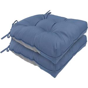 Chair Cushions for Dining Chairs Set of 2 Non Slip Cushions for Kitchen Chairs 4" Thick Seat Cushions 2 Pack Waterproof Chair Pads for Dining Room Indoor with Ties 16.5"x16.5" Tufted Memory Foam Blue