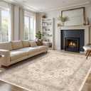 vivorug Beige 5x7 Area Rugs - Ultra-Thin Washable Rug with Non-Slip Backing, Ideal for Living Room, Bedroom, Kitchen Floor Carpet - Vintage Floral, Easy Clean, Durable, Low Pile