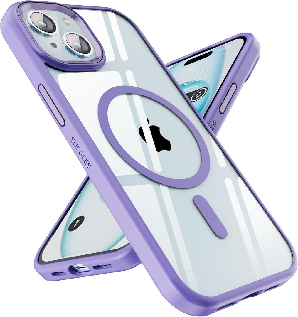 SUCGLES for iPhone 15 Case with MagSafe [Ultra Strong Magnetic] [12FT Military Drop Protection] [Shockproof Bumper] Slim Thin Mag Safe Phone Cover 6.1" for Apple iPhone15 (Lavender)