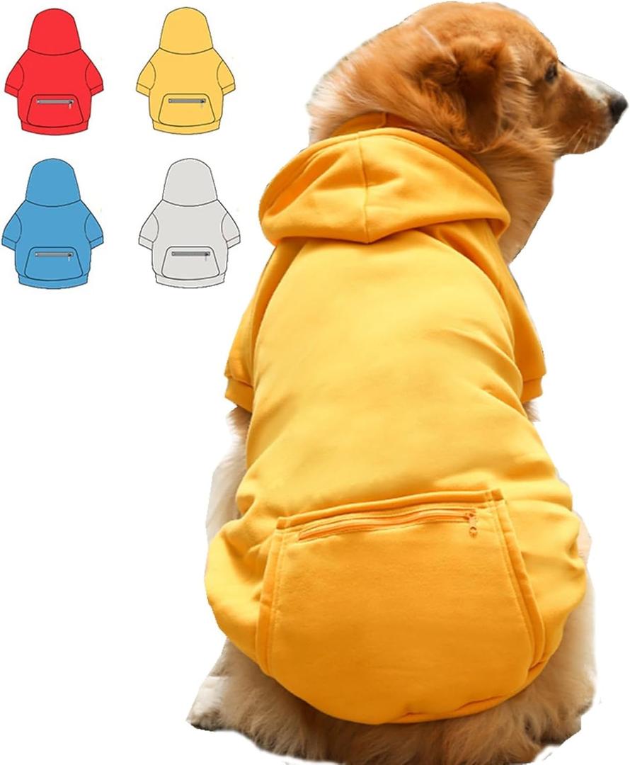 Dog Hoodie for Small Medium Large Dogs, Fleece Hoodie for Dogs with Zipper Pocket, Fall Winter Warm Cat Puppy Sweatshirts(Yellow,3XL)