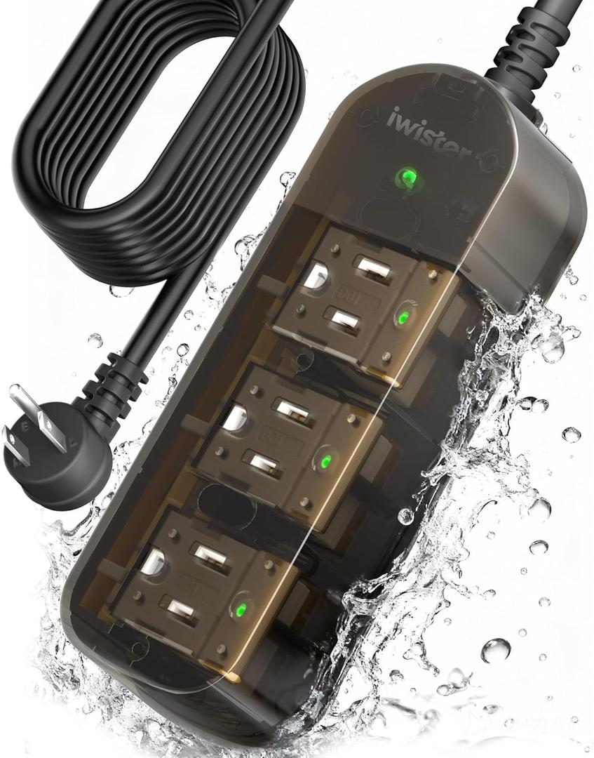 Outdoor Power Strip, 3 AC Outlets, 15 FT, 1625W/13A High-Power Single-Device Use, with Anti-Electric Shock & IPX6 Waterproof, Ideal for Backyard, Patio, Garage, Kitchen, Workshop, Camping, RV