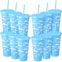 Havawish 12 Pcs Cloud Party Favors Blue White Cartoon Story Party Plastic Tumbler Bulk Gifts with Lid and Straw Reusable Cups Cartoon Birthday Supplies Favors (24 oz)