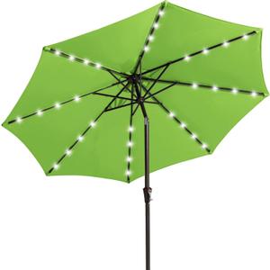 JEAREY 9FT Outdoor Patio Umbrella with Solar Lights, LED Lighted Pool Umbrella with Tilt and Crank, Outdoor Table Umbrellas for Deck, Yard & Market (Grass Green)