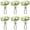 19 Pack Artificial Peony Flowers with Vase Bulk, 12 Bundles Silk Peony Bouquet 6 Plastic Clear Vase with 1 Pcs Rope, Table Centerpiece Arrangement Decoration Wedding Party (White)