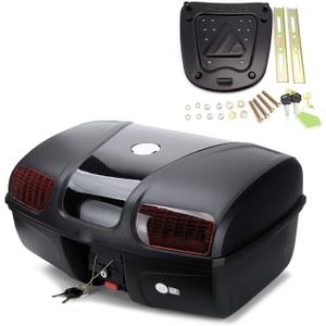 Mingting Universal Motorcycle Rear Top Box Tail Trunk Luggage Storage Case,47 Litre Hard Case with Mounting Hardware,with LED Light,Black
