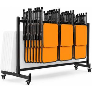 Folding Chair Rack & Cart with Wheels, Single Layer Rolling Chair Holds Up to 42 Folding Chairs or 6 Folding Tables, Heavy Duty Commercial Chair Dolly for Church, School, Banquet Hall, Event Center, 72 x 42 x 33.6 inches
