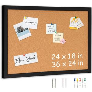 DOLLAR BOSS Cork Board for Wall 36" x 24" Bulletin Board for Wall with Black Wood Frame, Picture Display Pin Broad Vision Board for Office Home School Room Decorative Hanging 10 Pushpins