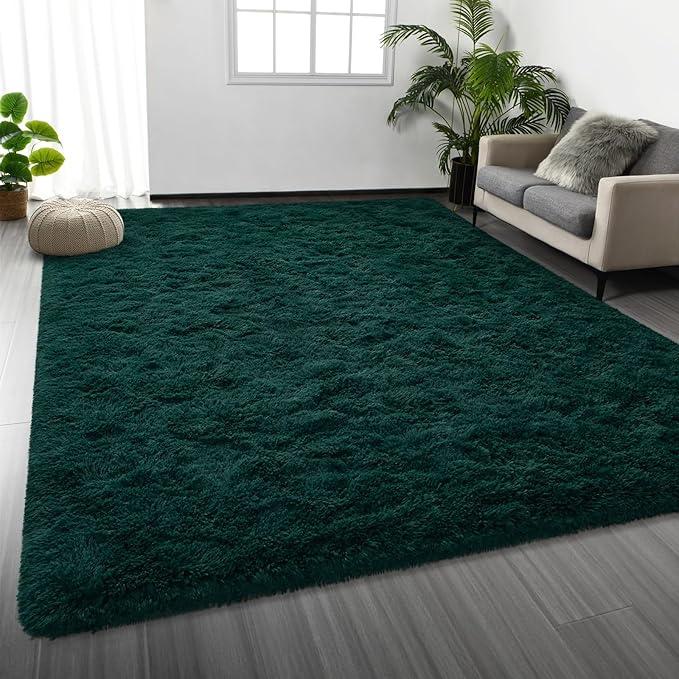 Shag Area Rugs 5 x 8 for Living Room Bedroom Kids Room, Deep Green