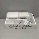 Paper Plate Holders with 2 Cup Holders and 2 Markers, Wood Utensil Holder for Party, Kitchen Paper Plate Dispenser for Counter, Disposable Plate Organizer, Silverware Holder for Cup, Plate, Napkin