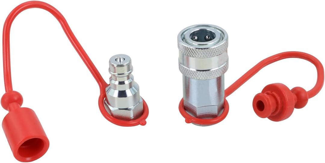 1/4" NPT Ag Hydraulic Quick Connect Coupler, ISO 5675 Poppet Pioneer Style Tractor Couplers with Dust Caps, Interchangeable with Parker 4000 Series | Eaton/Aeroquip FD42
