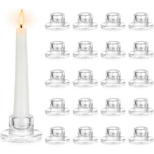 Hewory Glass Taper Candle Holders: 20 PCS Candlestick Holders Clear Short Tapered Candle Holder Set - Candle Stick Holder Decor for Table Centerpiece Wedding Party Advent Christmas Home Decorations