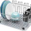 GSlife Small in Sink Dish Drying Rack - Stainless Steel Compact Dish Drainer with Silicone Drying Mat for RV Kitchen Apartment Sink, Silver (Small - 13.4" x 11.6" x 5.3")