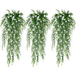 RECUTMS Artificial Hanging Plants Fake Hanging Plant Faux Eucalyptus Leaf Greenery Vine Outdoor UV Resistant Plastic Plants Home Garden Wedding Party Indoor Outdoor Decorations(White)