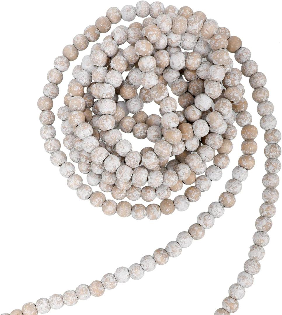 Christmas Wooden Bead Garland Wood Bead Garland Christmas Tree Decorations for Holiday Favors, 12 Feet(Retro White)