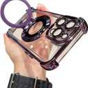 Piegricdiat Magnetic case for Phone 16 with Full Camera Lens Protection(Compatible with Mag-Safe),Military Shockproof Slim Electroplate Bumper Clear Cover Built-in Invisible Ring Stand, Purple