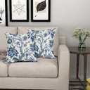 Chinoiserie Pillow Covers 20x20 Inch Pack of 2 Navy Blue White Floral Pillow Covers Vintage Farmhouse Flower Outdoor Pillowcase Square Linen Cushion Cover for Bedroom Sofa Couch Living Room Home Decor