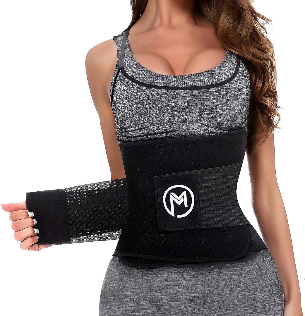 MERMAID'S MYSTERY Waist Trimmer for Women and Men - Sweat Bands for Stomach - Sweat Belt for High-Intensity Training Workouts (Black)