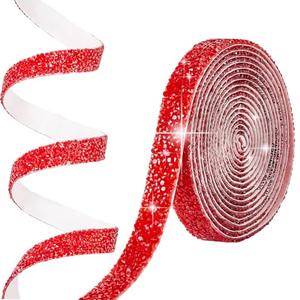 SOFPLATE 3 Yards 0.59in Red Rhinestone Ribbons Self Adhesive Diamond Roll Bling Glitter Crystal Strips Sticker Tape Shiny Resin Rhinestones Trim for Crafting Arts DIY Wedding Christmas Clothing Decor
