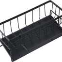 Kitchen Sink Rack, Metal Sponge Holder with Water Drip Tray, Cleaning Brushes Organizer Dish Holder Behind Faucet, Kitchen Supplies(Black/Gray)(Black)