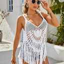 Ekouaer Beach Swimsuit Cover Up Women Crochet Bikini Coverups Summer Pool Swimwear Tassel Dress, Size: S
