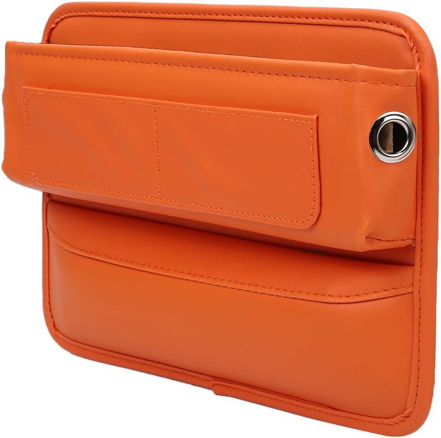 Car Seat Gap Filler with Pockets Leather Car Seat Organizer Automotive Accessories Front Seats Adjustable Gap Filler for Phones Glasses Keys Cards Orange