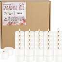 Set of 50 White Scented Tealight Candles Bulk, Vanilla Fragrance Wax with Clear Container, for Restaurant Dinner Weddings Baby Showers, Long Burning, 8 Hours