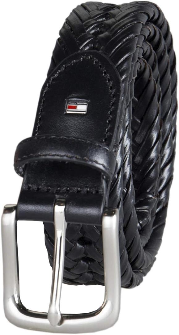 Tommy Hilfiger Men's Fully Adjustable Leather Braided Belt, Classic Strap for Jeans, Khakis & Dress Pants (36, Black)