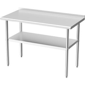 Derro Stainless Steel Table for Prep & Work, 24 x 48 in, Metal Commercial Heavy Duty Table with Backsplash and Adjustable Under Shelf and Foot for Restaurant, Home and Hotel