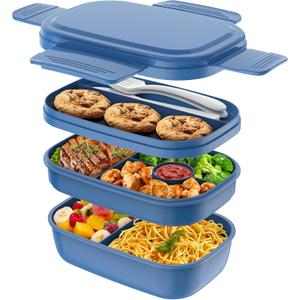 HOMETALL Stackable Bento Box Adult Lunch Box, Large Capacity 1900ml Lunchbox with Utensil Set, Leak-Proof for Dining Out, Work, Picnic, School