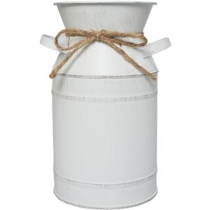 Rustic Shabby Chic Vase, White Small Vintage Metal Milk Can Vase Pitcher Wedding Decorative Flower Vase Farmhouse Home Decor