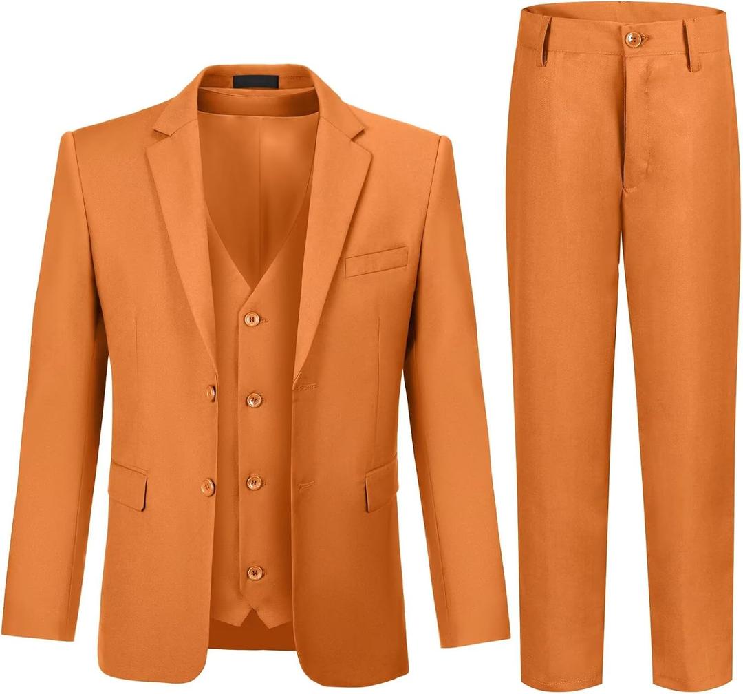 JPF Boy's Formal Suit Set Slim Fit Kids Tuxedo Suits for Wedding Teen Toddler Boy Dress Suit Outfit (20, 3Pc Orange)