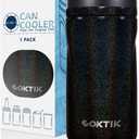 COKTIK 4 in 1 Insulated Can Cooler, Double Wall Slim Can Cooler for 12 oz Regular or Slim Cans & Beer Bottle (Black Shimmer)